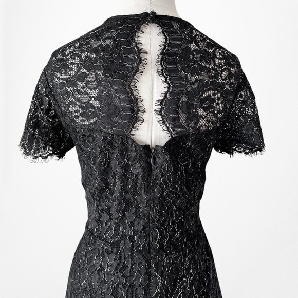 Vintage Y2K Black Knee Length Bodycon Lace Short Sleeve Cocktail Dress Size 6/M - Picture 8 of 8